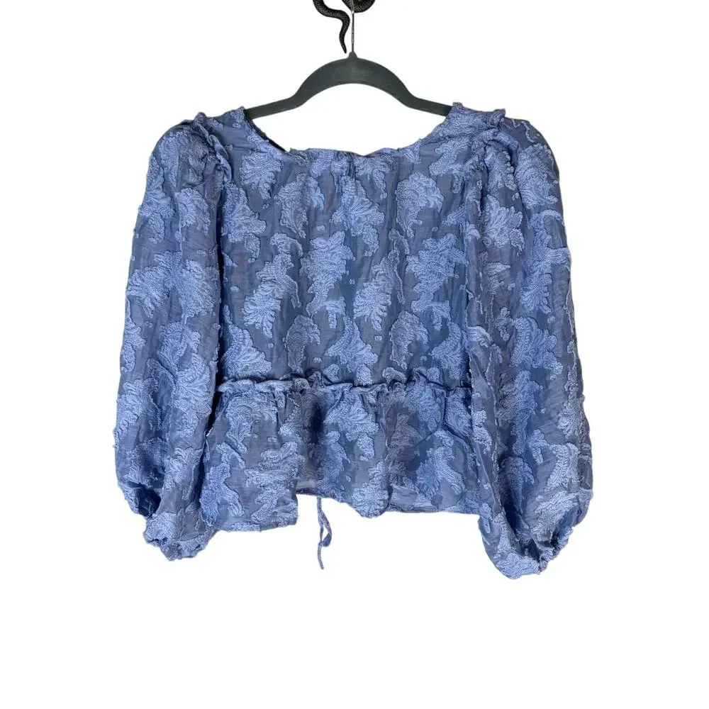 Free People Callie Peplum Top Floral Burnout Boho Cottage Preppy Casual Work XS